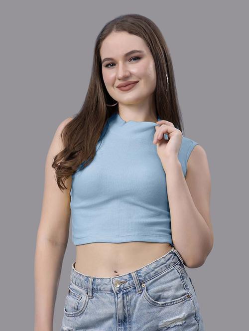 women solid sleeveless crop top - 21571390 - Very Small Image - 1