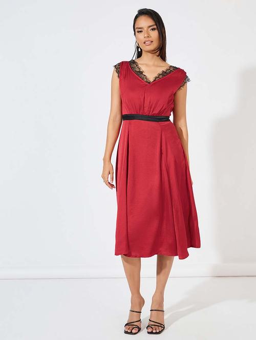 women red solid a-line dress - 21571416 - Very Small Image - 1