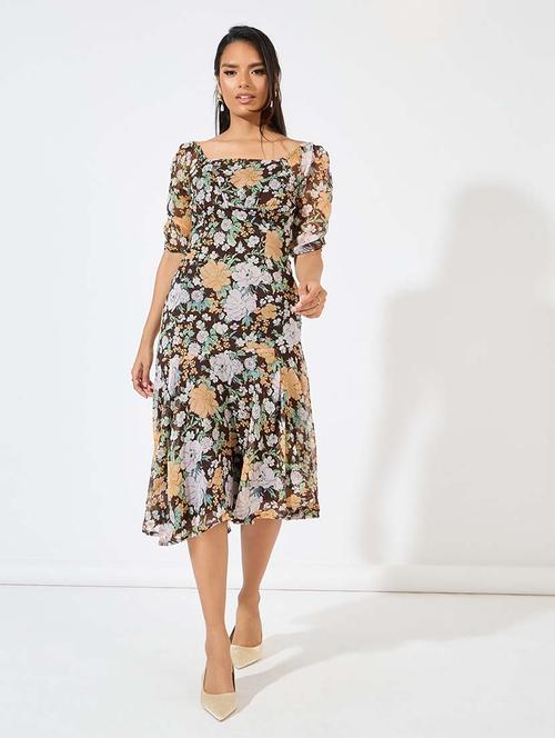 women brown floral printed asymmetric dress - 21571421 - Very Small Image - 1