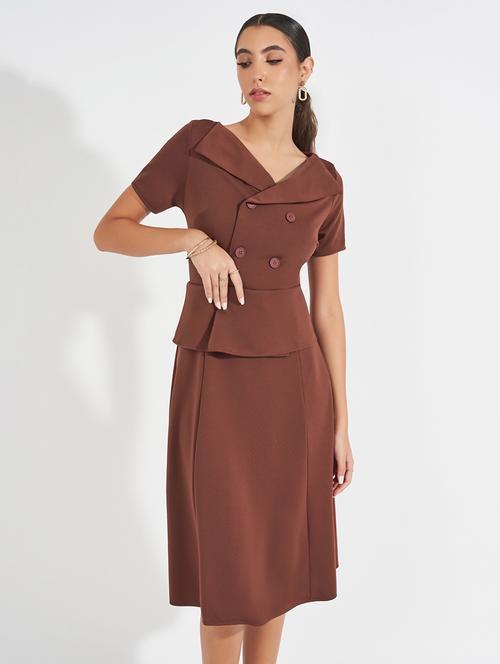 women brown solid a-line dress - 21571431 - Very Small Image - 1