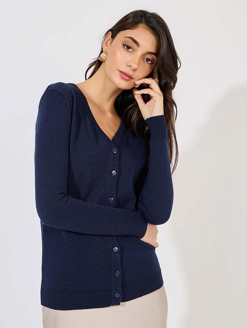 women navy blue solid cardigan - 21571453 - Very Small Image - 1