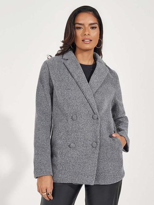 women grey solid double breasted blazer - 21571469 - Very Small Image - 1