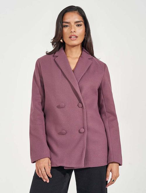 women burgundy solid double breasted blazer - 21571470 - Very Small Image - 1