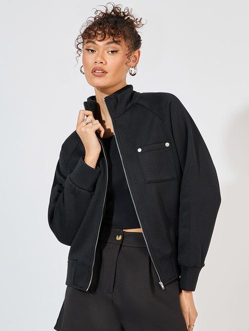 women black solid biker jacket - 21571483 - Very Small Image - 1