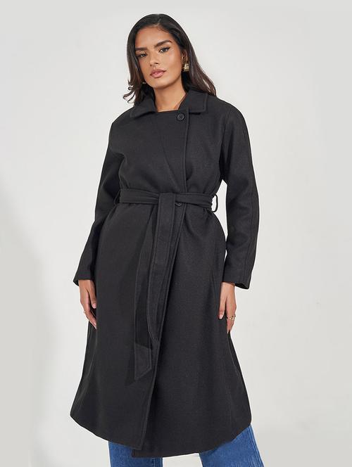 women black solid overcoat - 21571496 - Very Small Image - 1