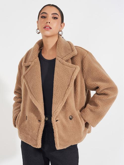 women full sleeve solid overcoat coat - 21571520 - Very Small Image - 1