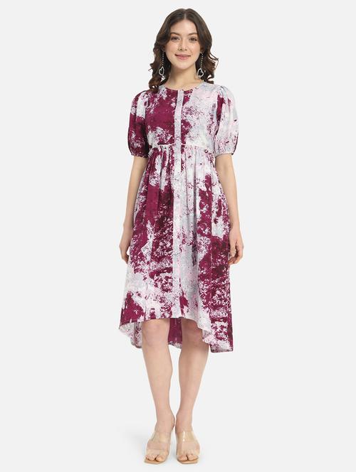 women tie & dyed puff sleeve high low dress - 21571962 - Very Small Image - 1