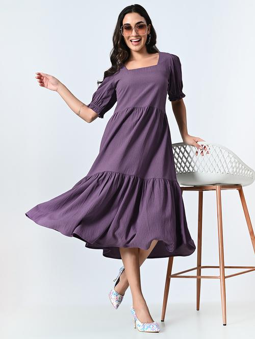 women solid smocked detailed tiered dress - 21571968 - Very Small Image - 1