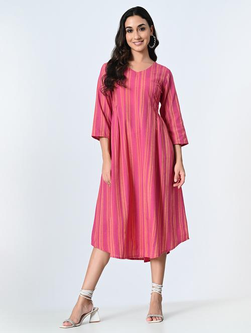 women pink stripes a-line dress - 21571971 - Very Small Image - 1