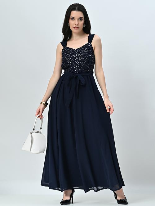 women navy blue embellished sleeveless dress - 21571975 - Very Small Image - 1