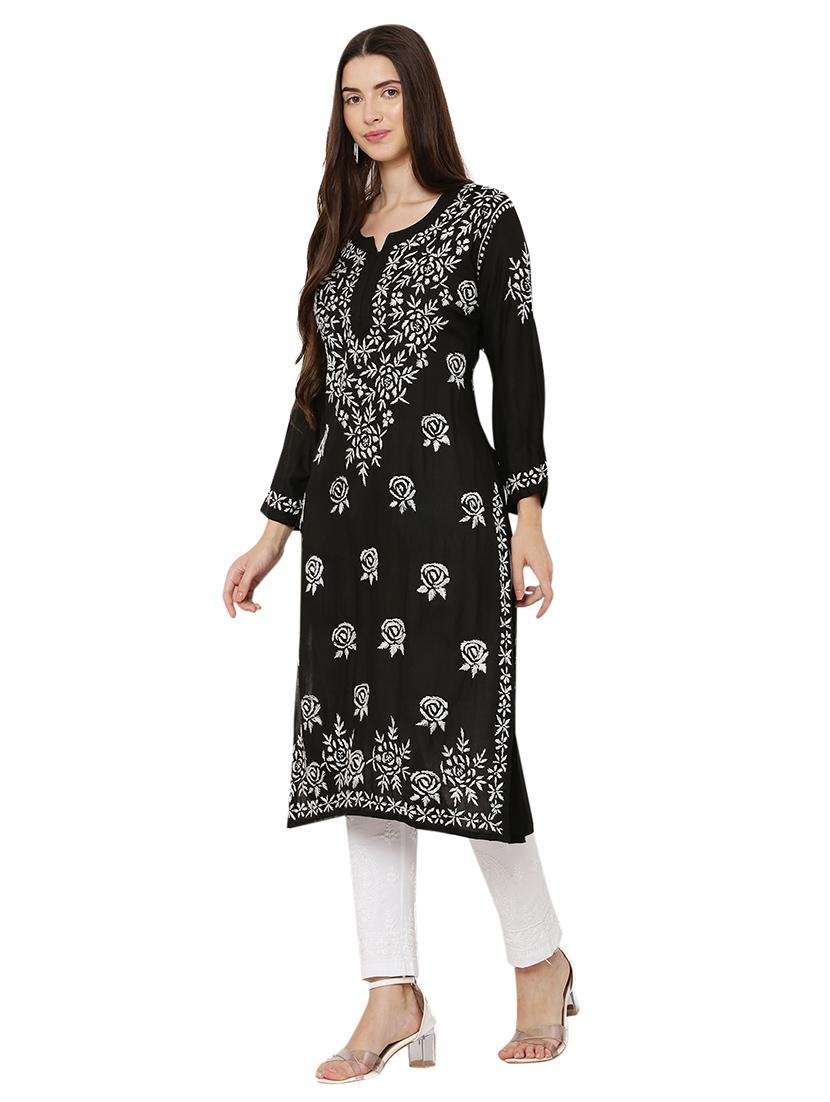 women solid with work chikankari straight kurta - 21572121 - Zoom Image - 3