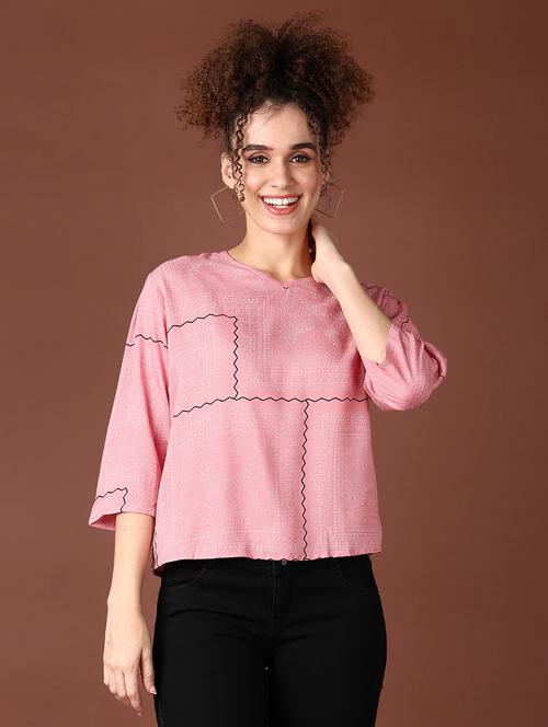 women pink printed three quarter sleeve top - 21572276 - Very Small Image - 1