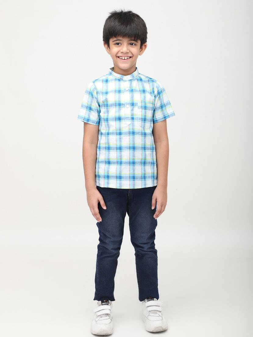 boys checks short sleeve kurta - 21572552 - Standard Image - 4