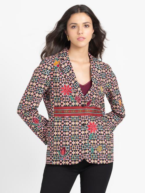 women geometric print single breasted blazer - 21572738 - Very Small Image - 1