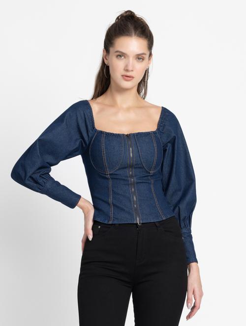 women blue solid long sleeve top - 21572976 - Very Small Image - 1