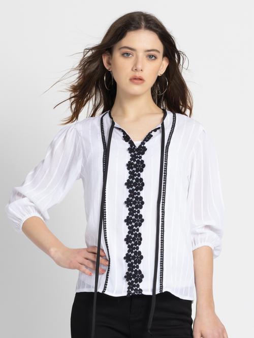 women white lace work puff sleeve top - 21572981 - Very Small Image - 1