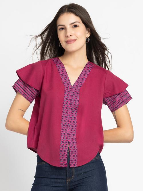 women purple placement print short sleeve top - 21572987 - Very Small Image - 1