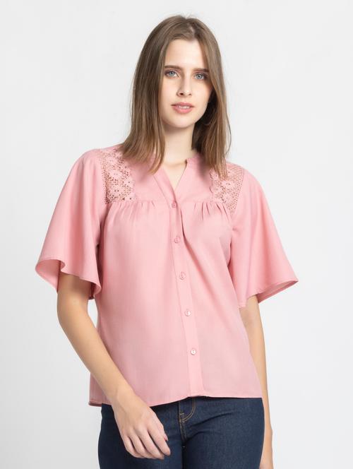 women peach solid short sleeve shirt top - 21572988 - Very Small Image - 1