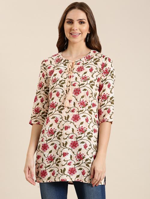 women peach floral print straight kurti - 21573042 - Very Small Image - 1