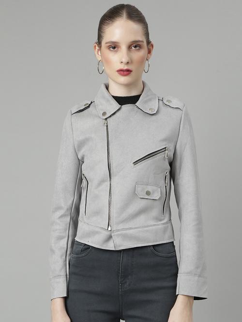 women grey solid long sleeve jacket - 21573045 - Very Small Image - 1