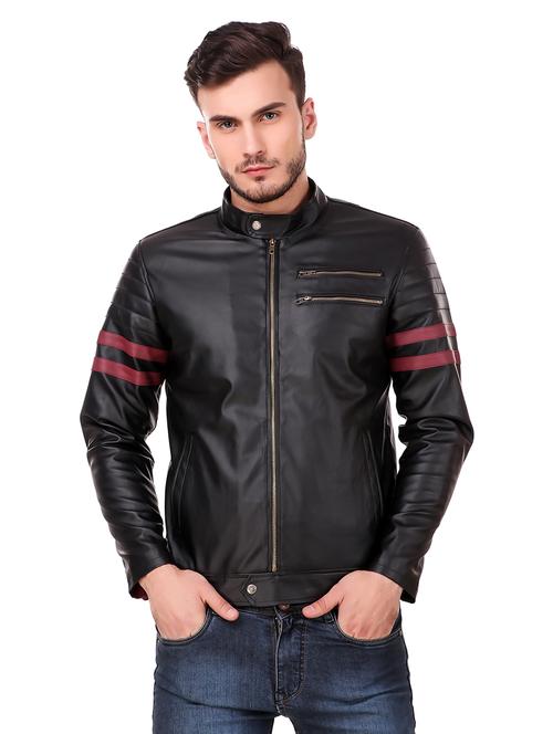 men solid faux leather biker jacket - 21574079 - Very Small Image - 1