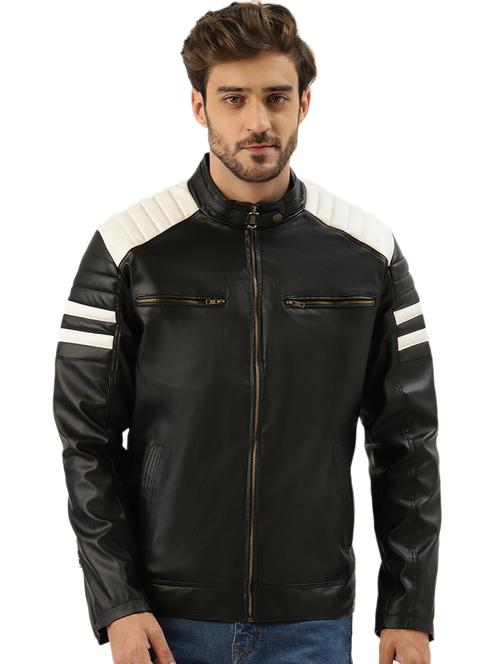 men color block faux leather biker jacket - 21574080 - Very Small Image - 1