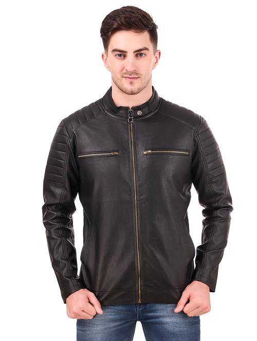 men solid faux leather biker jacket - 21574082 - Very Small Image - 1