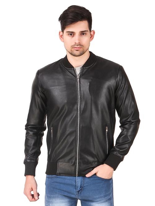 men solid faux leather biker jacket - 21574083 - Very Small Image - 1