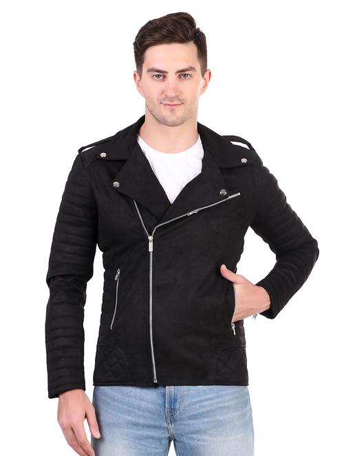 men solid suede leather biker jacket - 21574096 - Very Small Image - 1