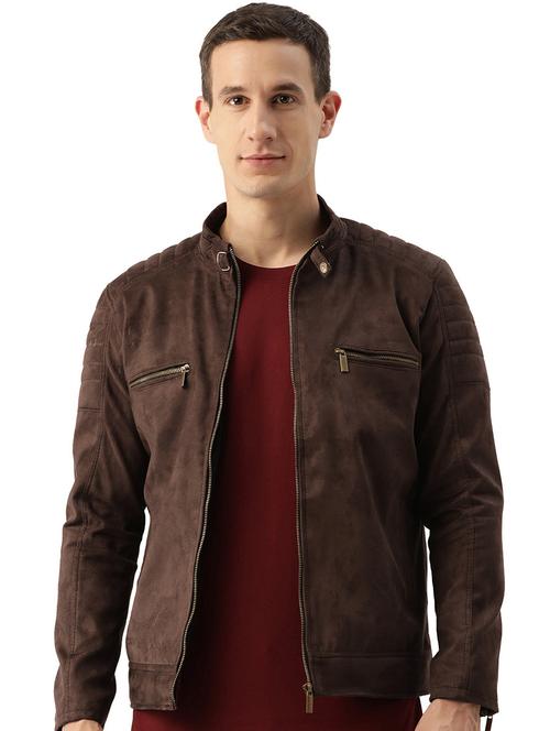 men solid suede leather biker jacket - 21574097 - Very Small Image - 1