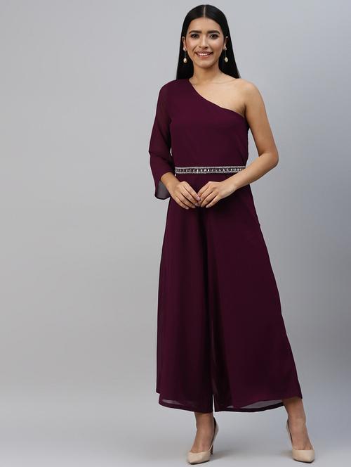 women purple solid full leg jumpsuit - 21574275 - Very Small Image - 1