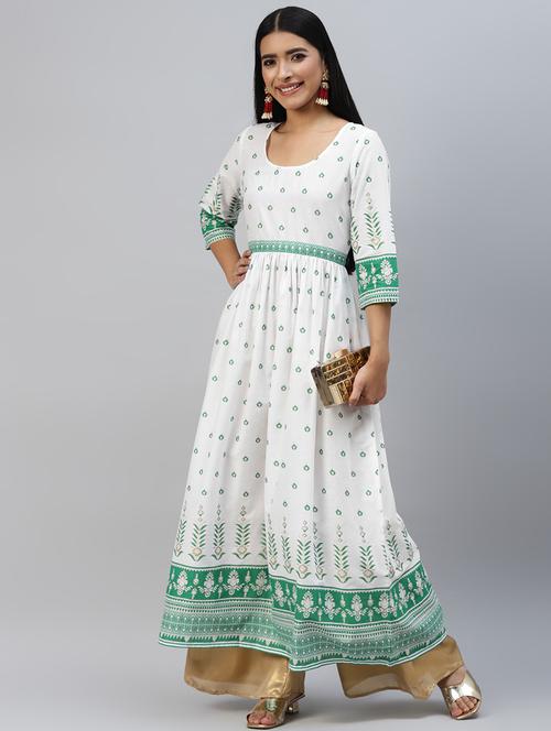 women white printed round neck flared kurta - 21574687 - Very Small Image - 1