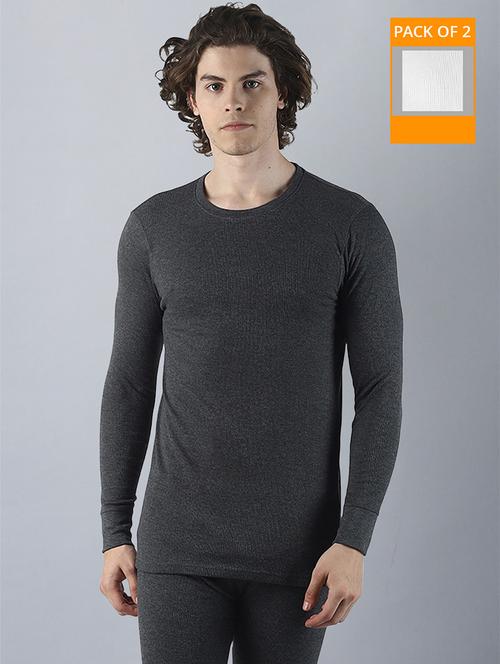 men pack of 2 solids round neck thermal top - 21575058 - Very Small Image - 1