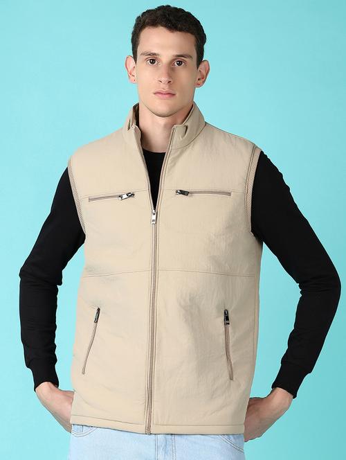 men solid sleeveless bomber jacket - 21575517 - Very Small Image - 1