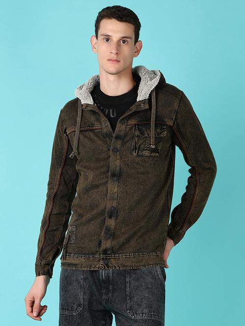 men solid long sleeve hooded denim jacket - 21575532 - Very Small Image - 1