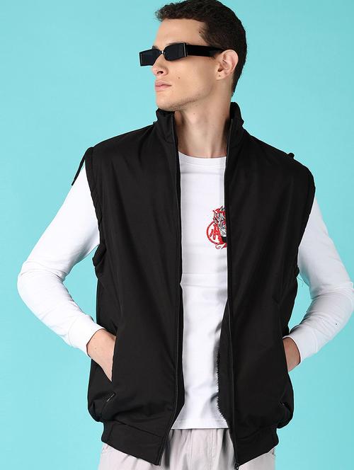 men solid sleeveless bomber jacket - 21575603 - Very Small Image - 1