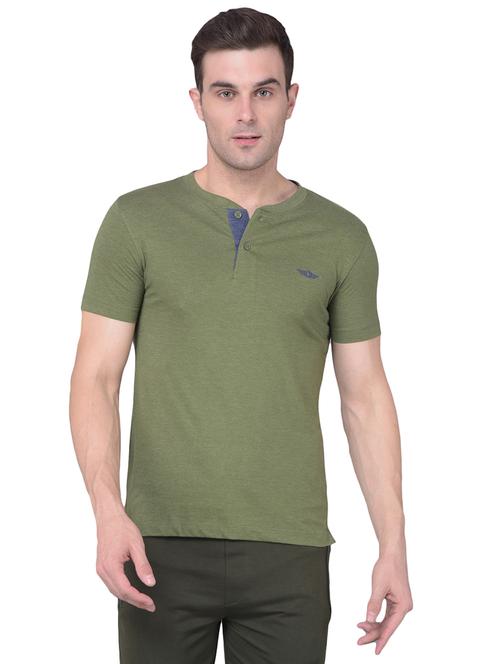 men solid henley neck short sleeves t-shirt - 21576162 - Very Small Image - 1