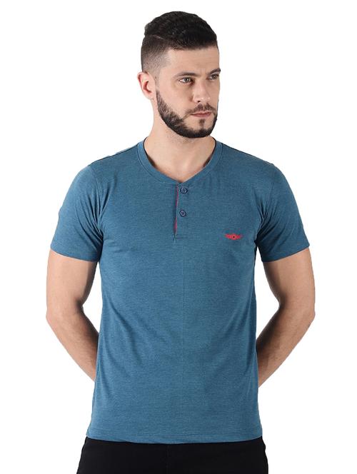 men solid henley neck short sleeves t-shirt - 21576166 - Very Small Image - 1