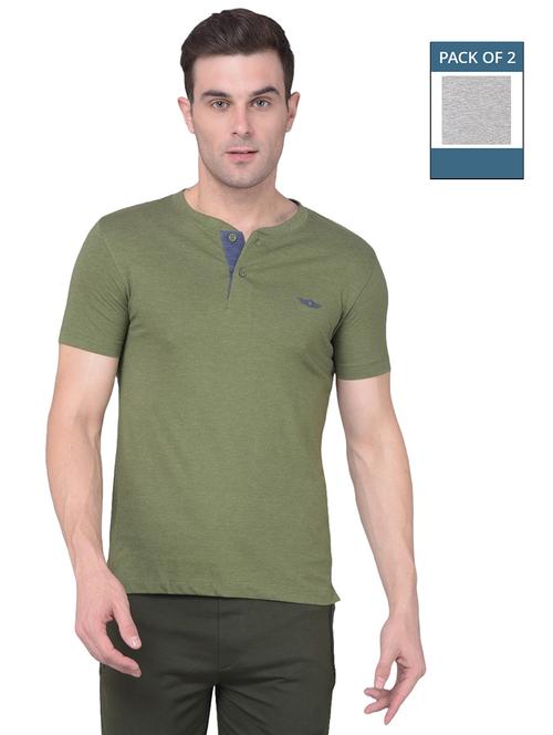 men pack of 2 solid henley neck short sleeves t-shirt - 21576167 - Very Small Image - 1