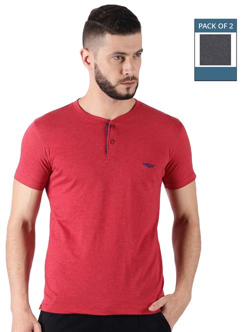 men pack of 2 solid henley neck short sleeves t-shirt - 21576168 - Very Small Image - 1