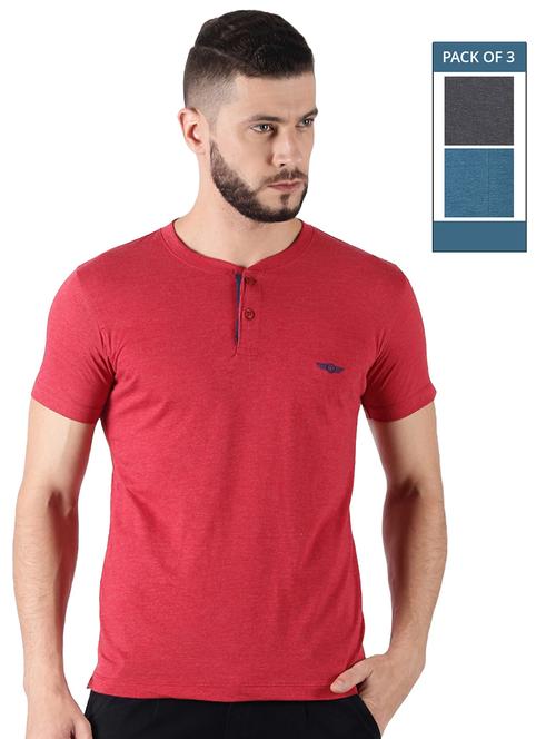 men pack of 3 solid henley neck short sleeves t-shirt - 21576172 - Very Small Image - 1