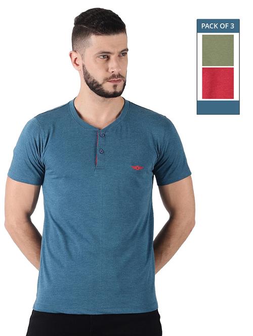 men pack of 3 solid henley neck short sleeves t-shirt - 21576173 - Very Small Image - 1