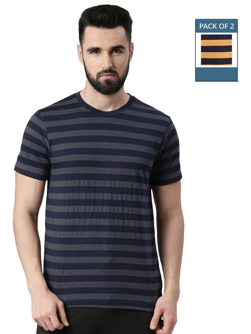 men pack of 2 round neck striped short sleeves t-shirt - 21576192 - Very Small Image - 1