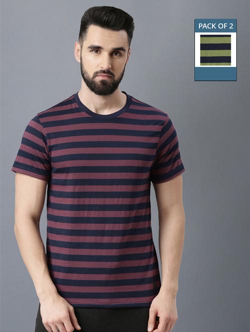 men pack of 2 round neck striped short sleeves t-shirt - 21576195 - Very Small Image - 1