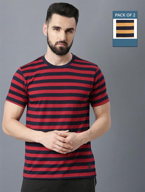 men pack of 2 round neck striped short sleeves t-shirt - 21576196 - Very Small Image - 1