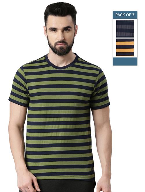 men pack of 3 round neck striped short sleeves t-shirt - 21576197 - Very Small Image - 1