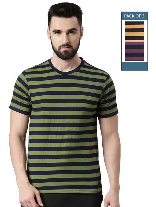 men pack of 3 round neck striped short sleeves t-shirt - 21576198 - Very Small Image - 1