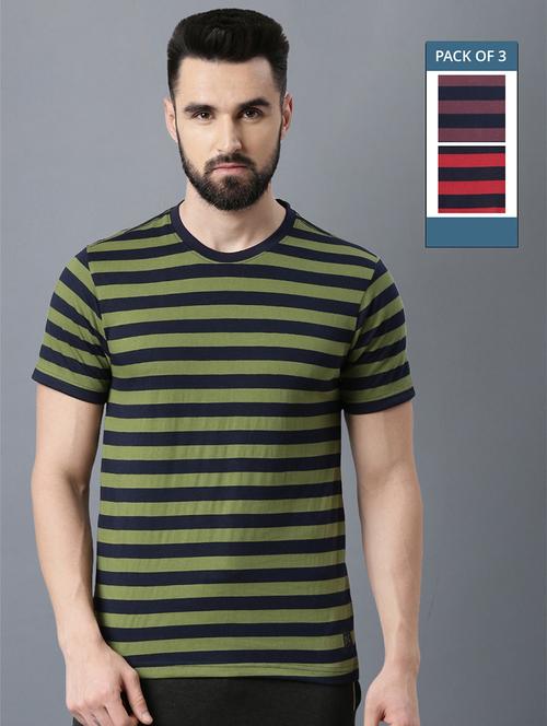men pack of 3 round neck striped short sleeves t-shirt - 21576199 - Very Small Image - 1