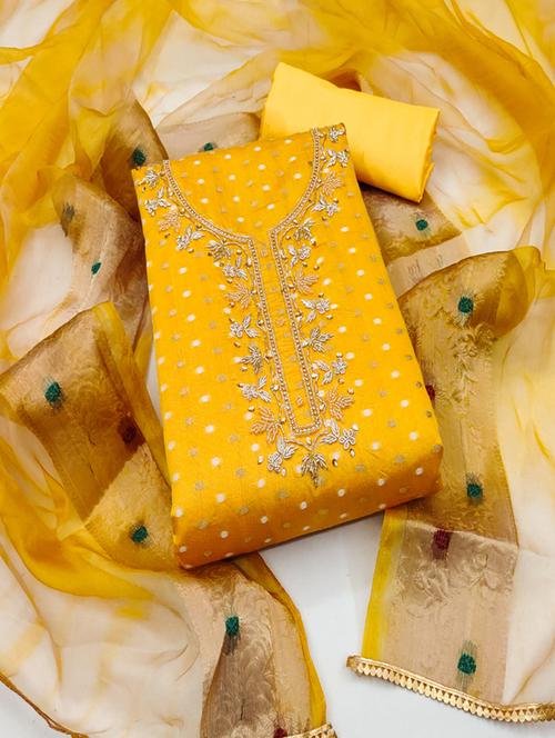 women embellished zari work unstitched suit set - 21576517 - Very Small Image - 1