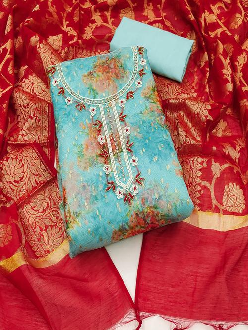 women embellished floral unstitched suit set - 21576546 - Very Small Image - 1